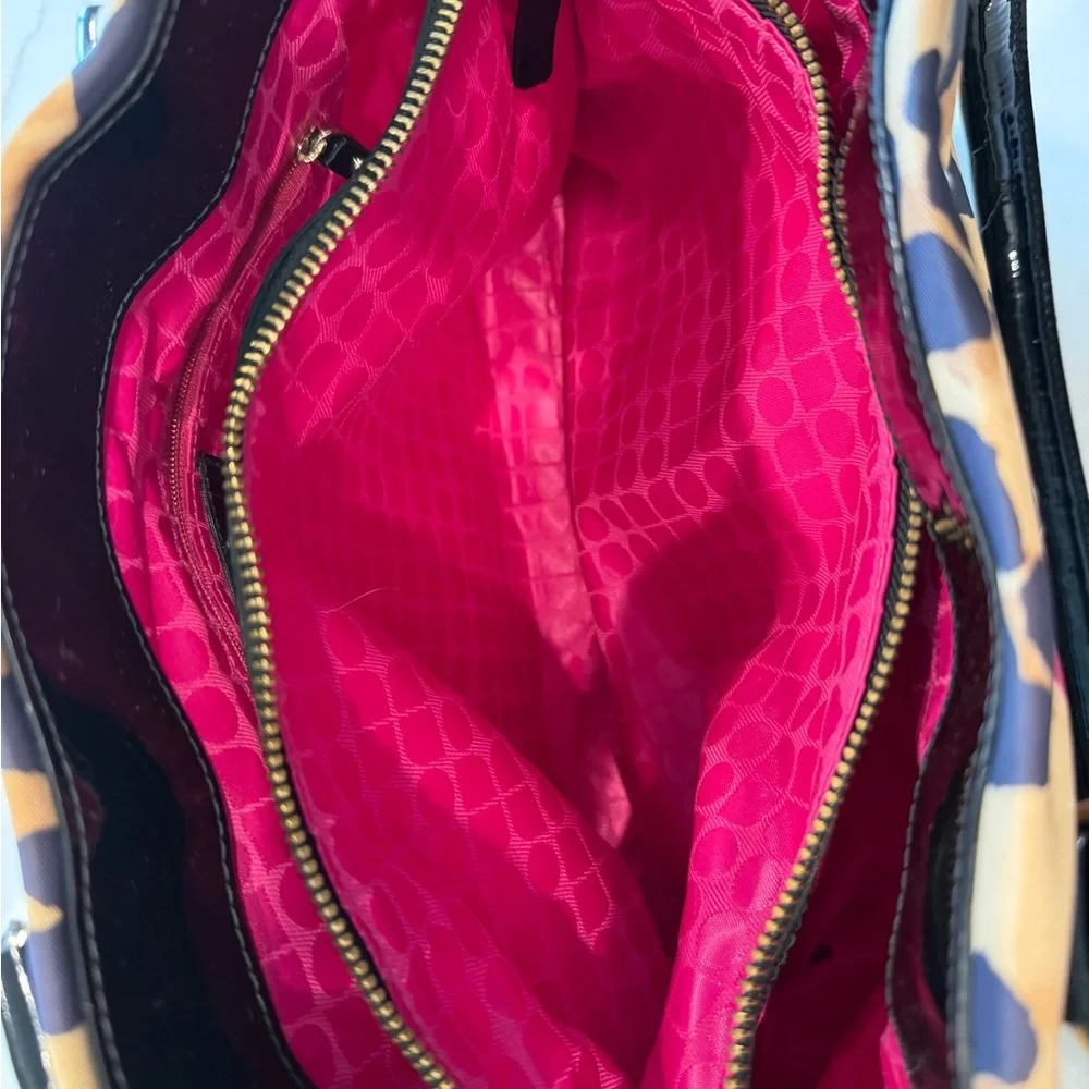 Kate Spade Leopard Print Satchel with Pink, Teal & Black Accents